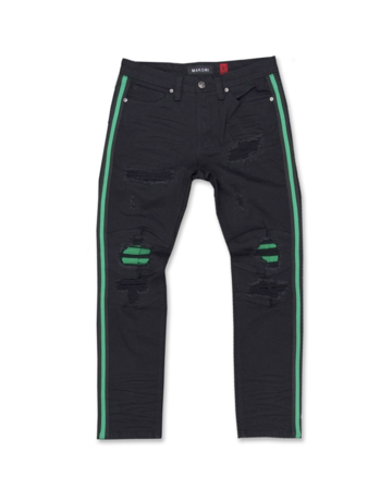 MAKOBI Makobi | Side Striped Denim Jeans Black/Black-Green