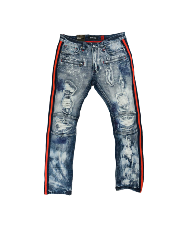 MAKOBI Makobi | Side Striped Denim Jeans Dark Wash Navy - Red