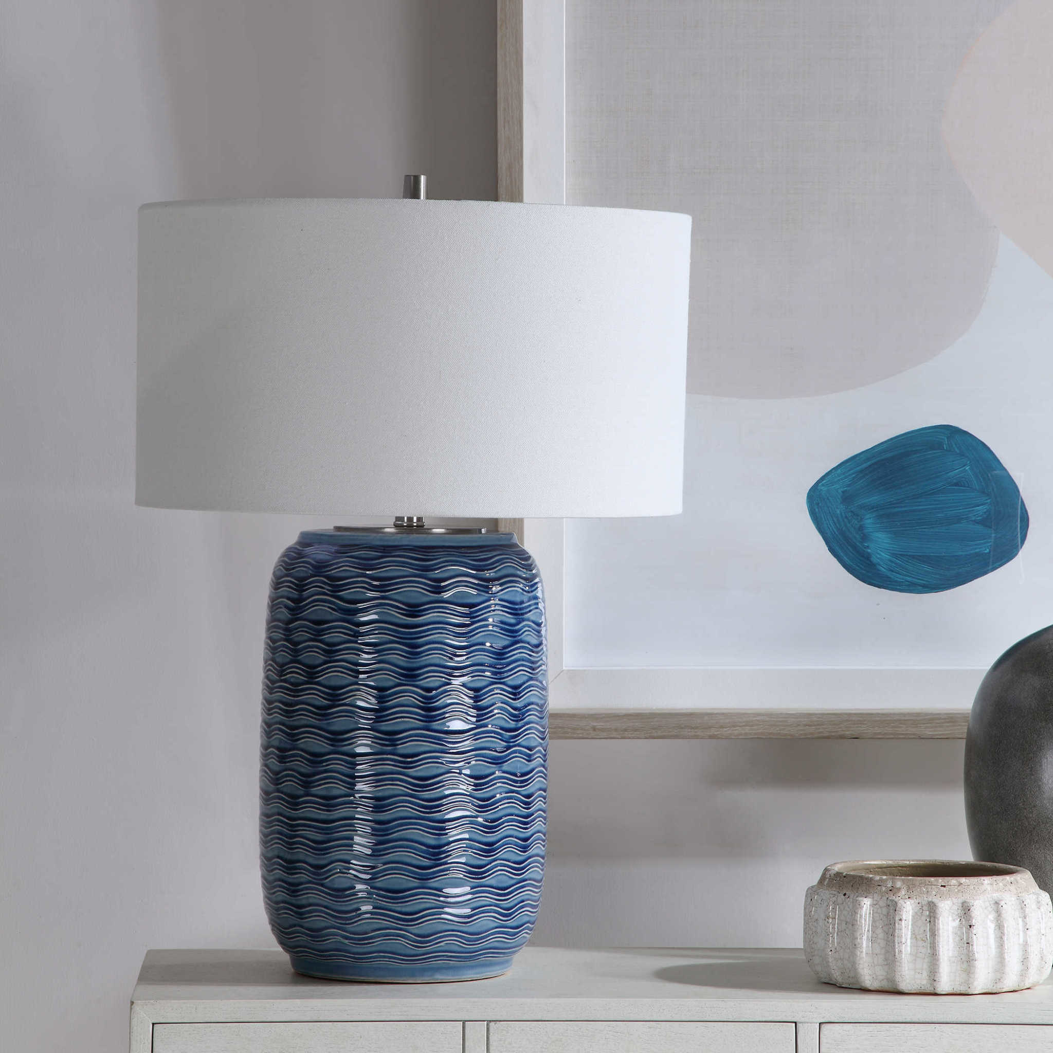 Blue Sedna Table Lamp in Brushed Nickel - Bella Casa Decor and Design