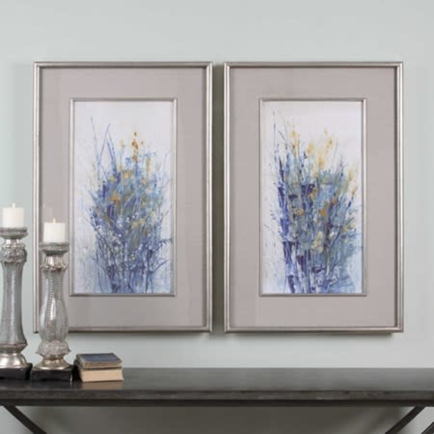 Indigo Florals Wall Art in Gray Linen Bella Casa Decor and Design