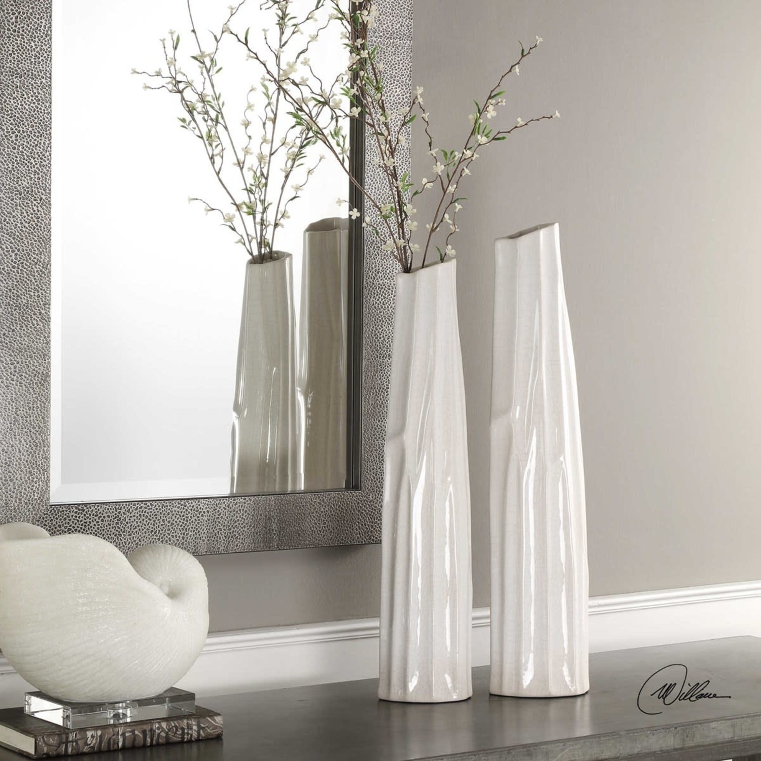 Ceramic White Floor Tall Modern Vases - Style A