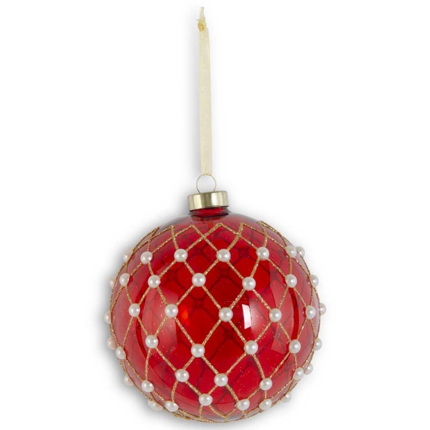 4.75" Red Glass Ornament w/Diamonds and Pearls Bella Casa Decor and