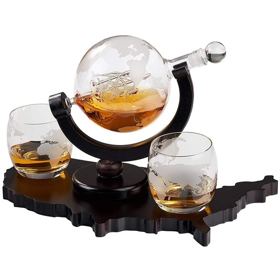 The Wine Savant Golf Club Whiskey Decanter and 4 Liquor Glasses - Whisky Decanter & Glass Set