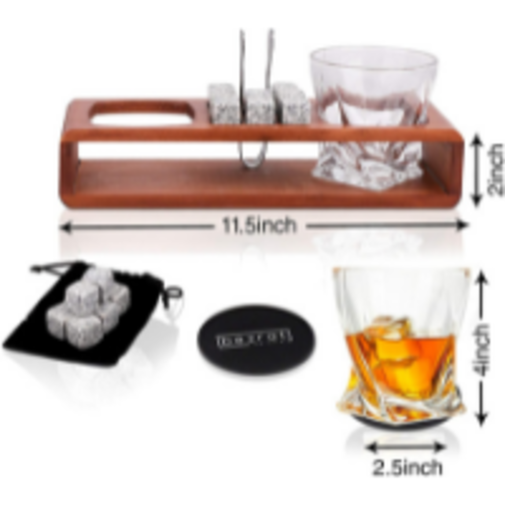 Bezrat Whiskey Glass Wood Stand Set