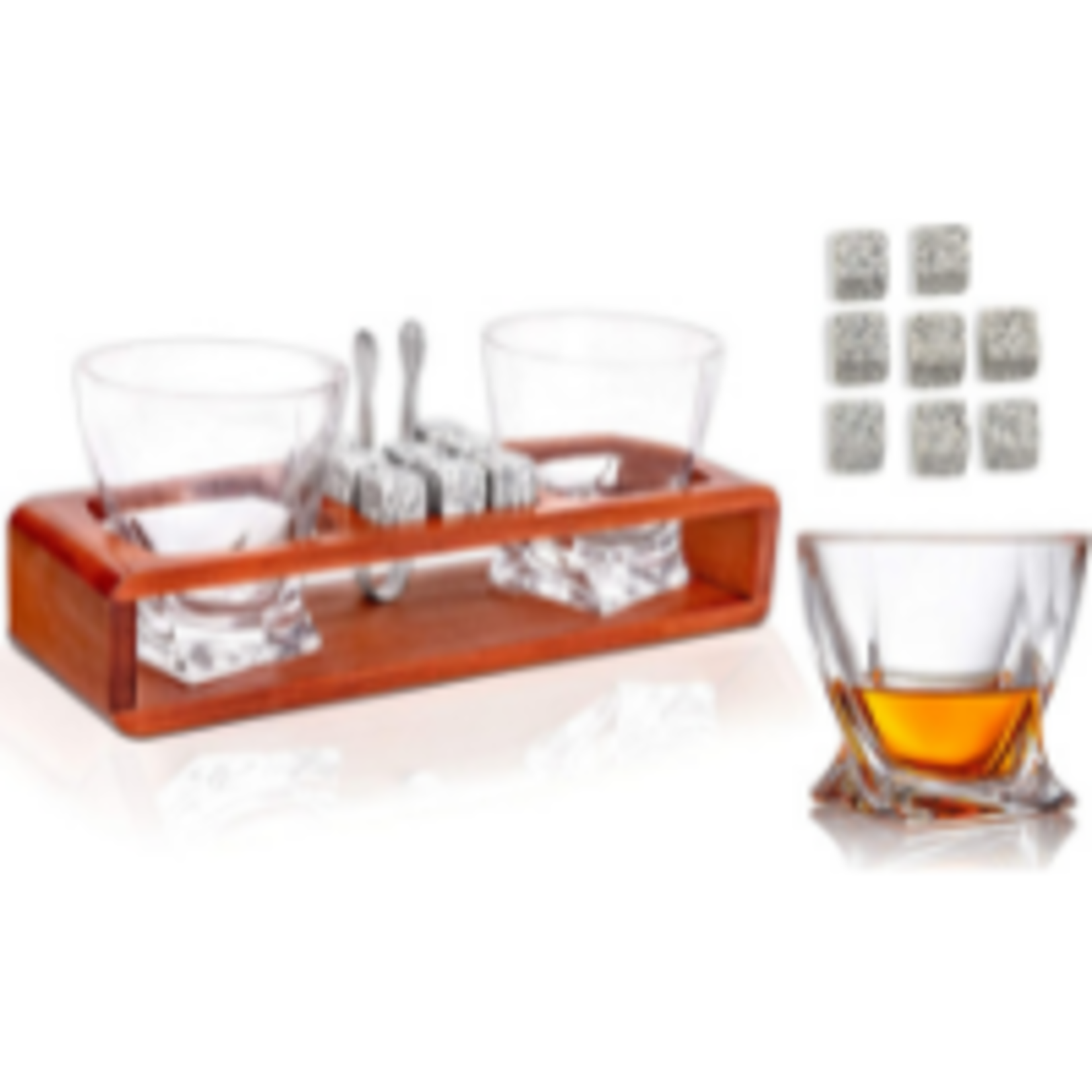 Bezrat Whiskey Glass Wood Stand Set