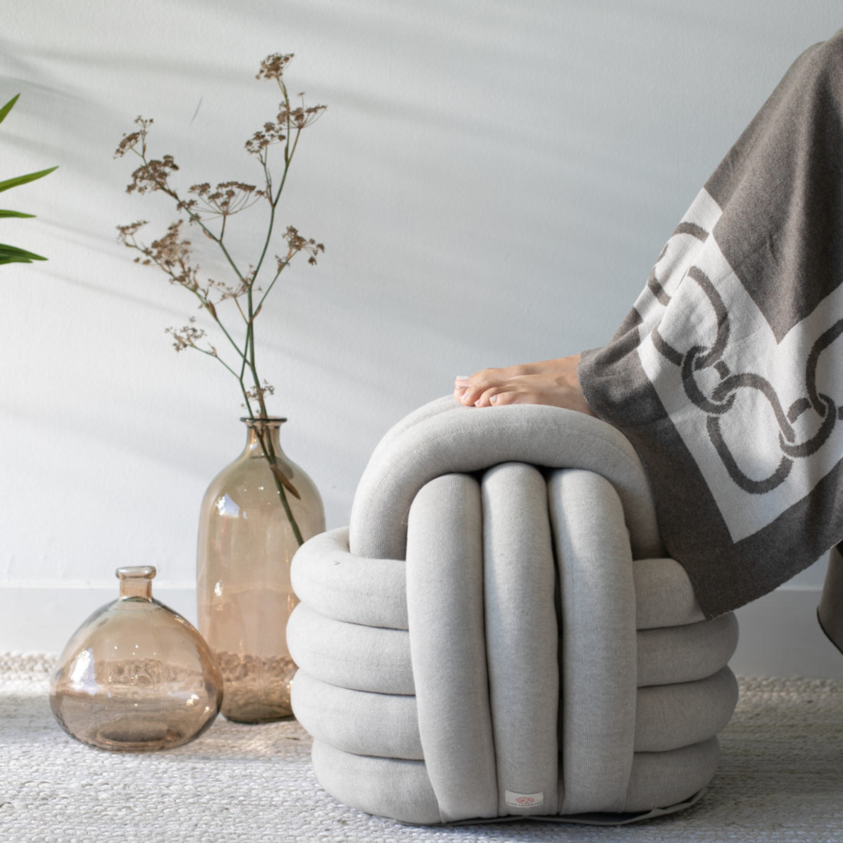 Pink Lemonade Knotted Pouf | Linen Sand