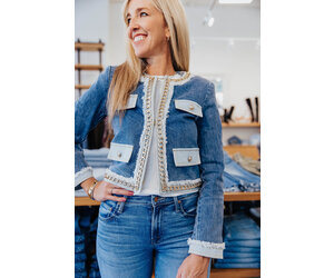 ◆Alice+Olivia◆ランドン デニム チェーントリム ジャケット◆ Alice + Olivia Landon Chain Denim Crop Jacket | Saks Fifth
