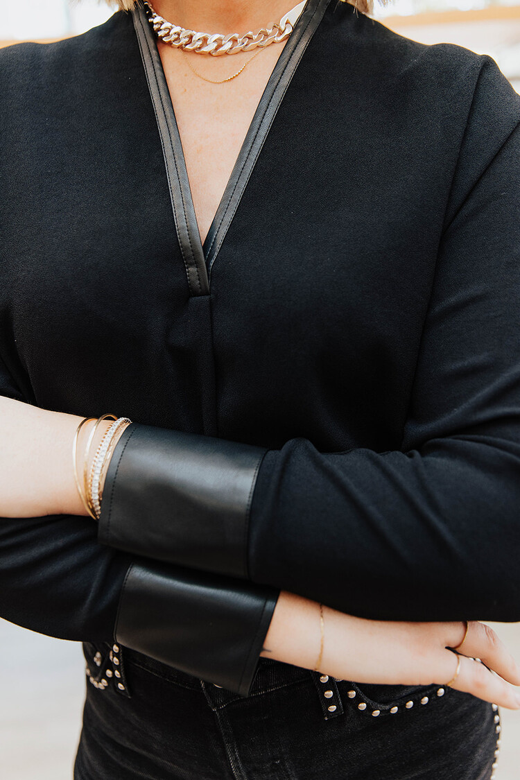 VINCE LEATHER TRIM DOLMAN BLOUSE