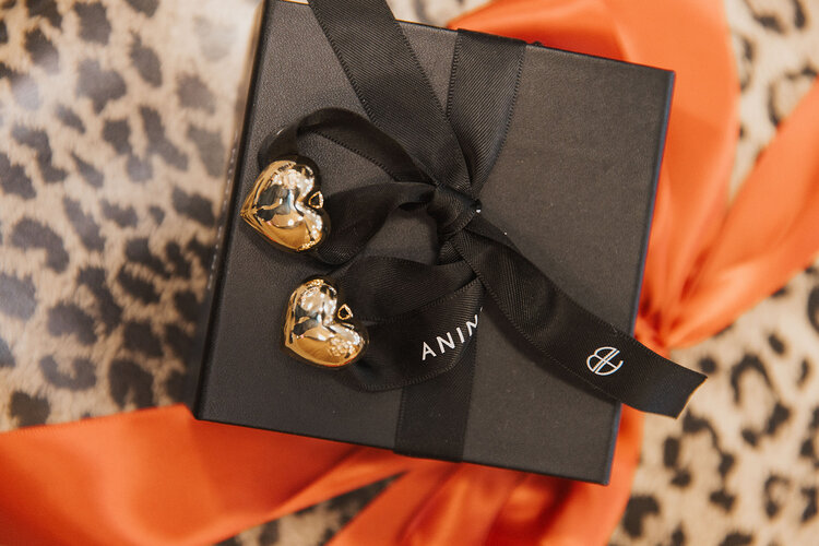 ANINE BING GOLD HEART EARRINGS