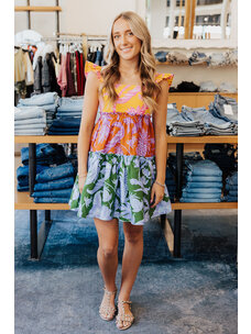 FARM RIO TROPICAL SWING MIX MINI DRESS