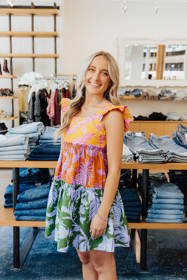 FARM RIO TROPICAL SWING MIX MINI DRESS