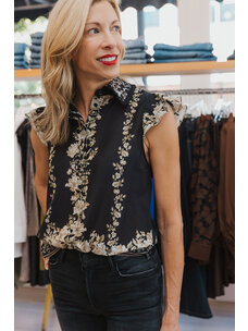 ALICE + OLIVIA MARTEL FLUTTER SLEEVE BLOUSE