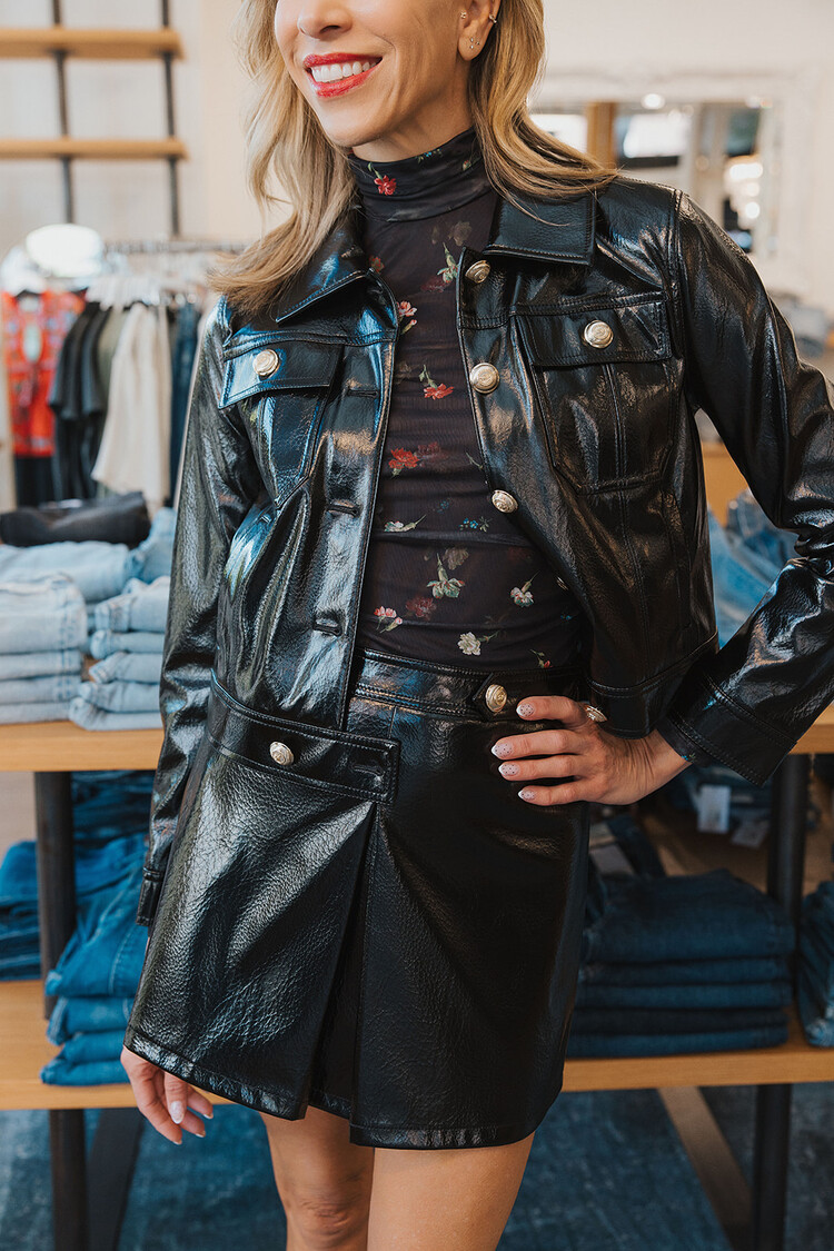 CINQ À SEPT JENN CRINKLED LEATHER JACKET