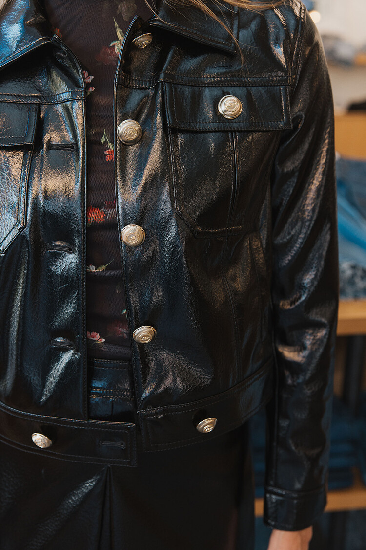 CINQ À SEPT JENN CRINKLED LEATHER JACKET