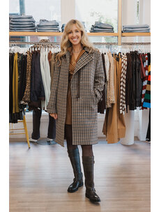 VINCE PLAID CAR COAT LEATHER TRIM