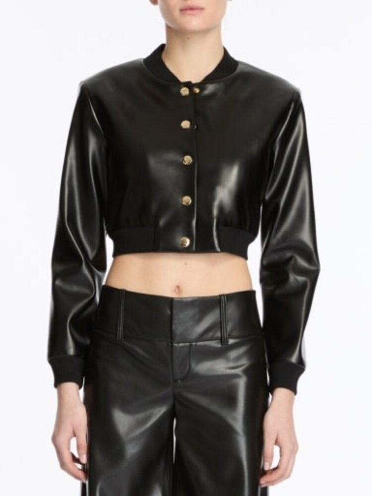 ALICE + OLIVIA BARTON VEGAN LEATHER BOMBER JACKET
