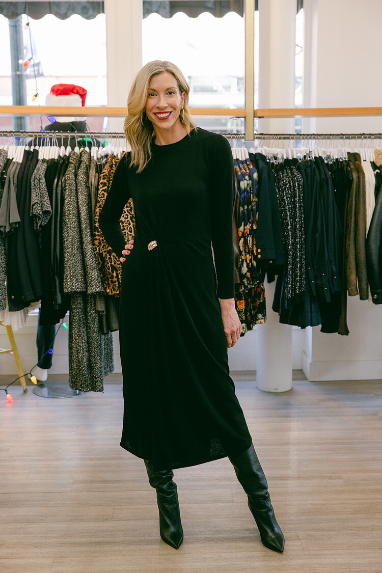 VINCE  L/S SIDE DRAPE DRESS