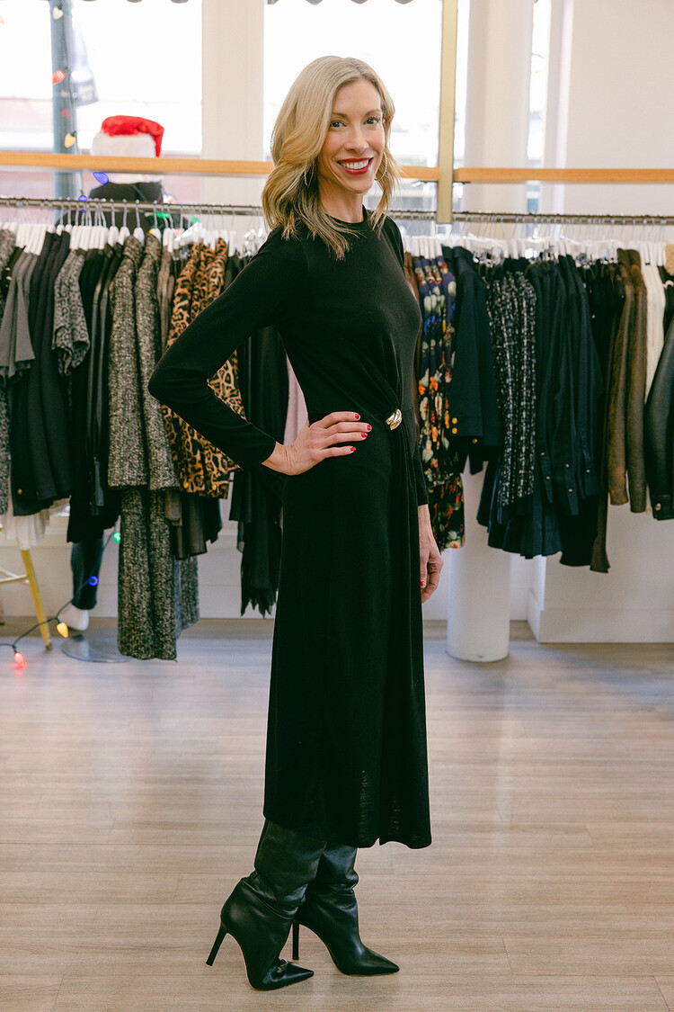 VINCE  L/S SIDE DRAPE DRESS