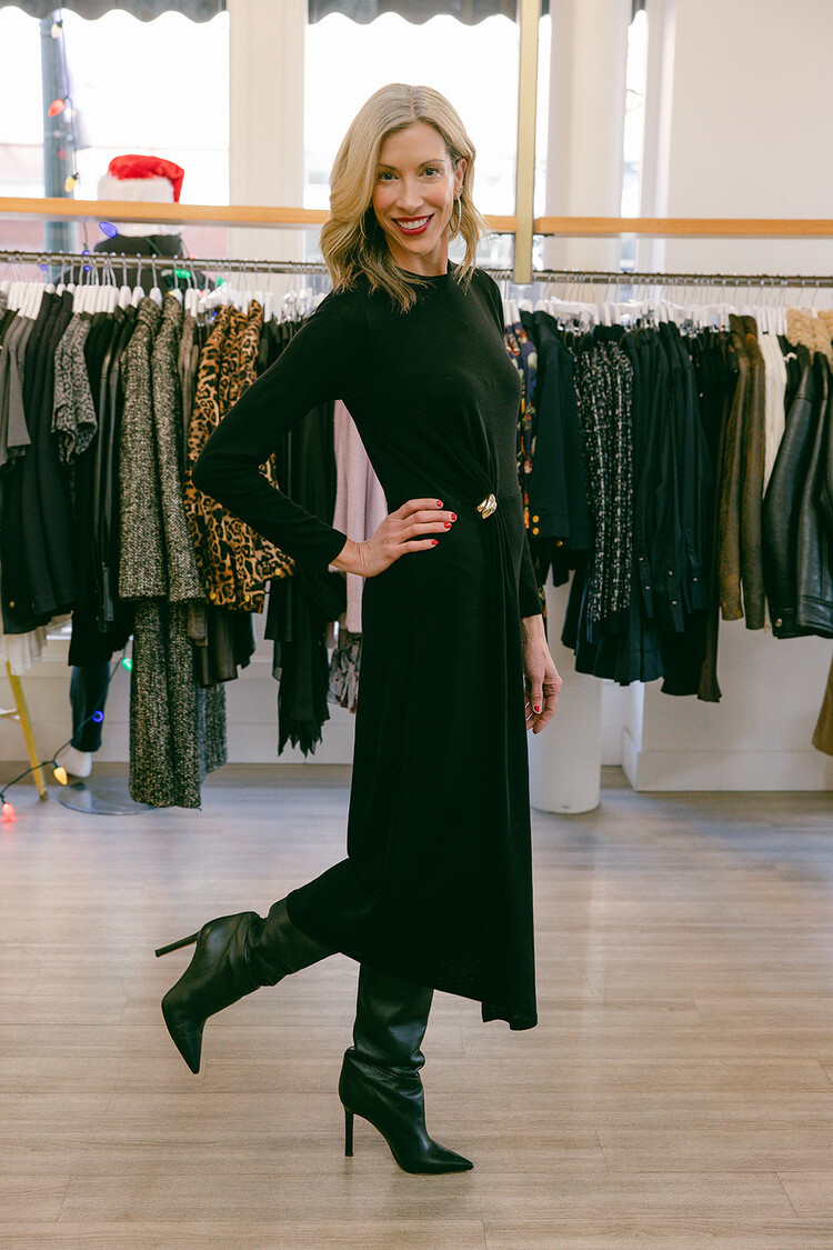 VINCE  L/S SIDE DRAPE DRESS