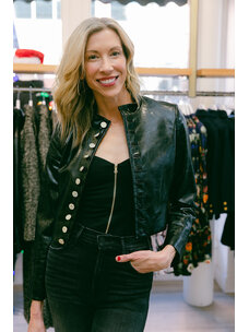ALICE + OLIVIA EMERSON VEGAN LEATHER MILITARY JACKET