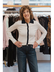 VINCE CASH BLEND CONTRAST COLLARED CARDI