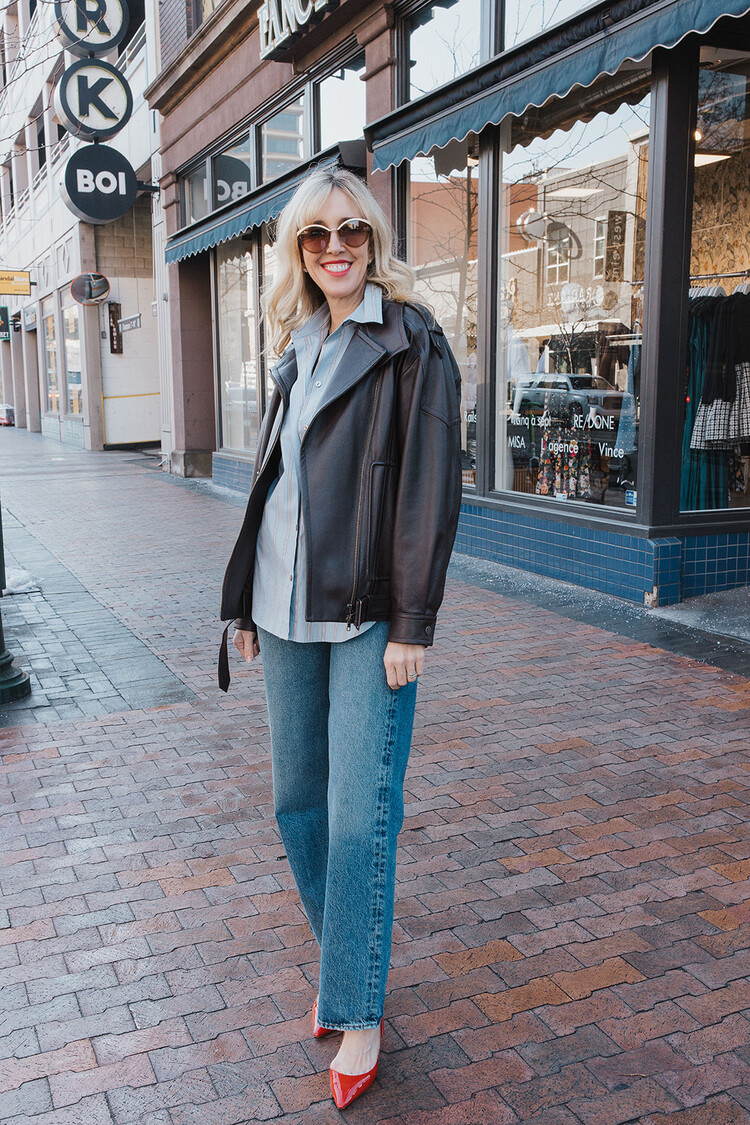 VINCE  LEATHER OVERSIZED BIKER JACKET