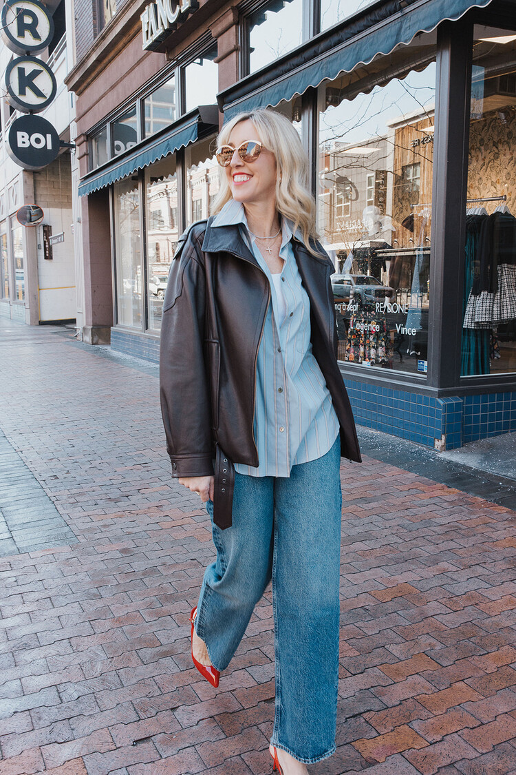 VINCE  LEATHER OVERSIZED BIKER JACKET