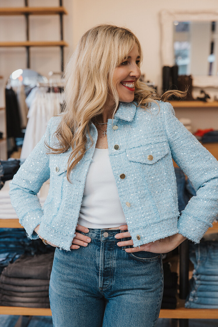 ALICE + OLIVIA CHLOE CROPPED TWEED JACKET