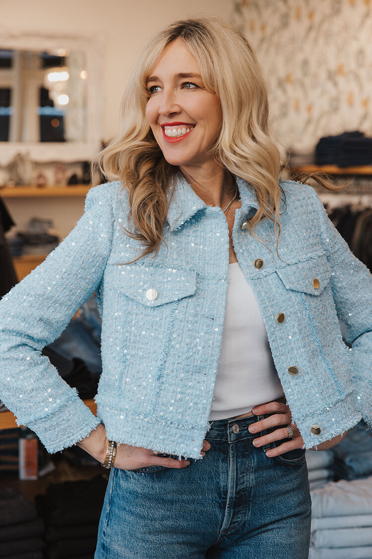 ALICE + OLIVIA CHLOE CROPPED TWEED JACKET