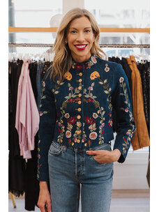 ALICE + OLIVIA EMERSON EMBROIDERED DENIM JACKET