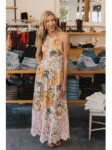FARM RIO LIGIA FLORAL LACE MAXI DRESS