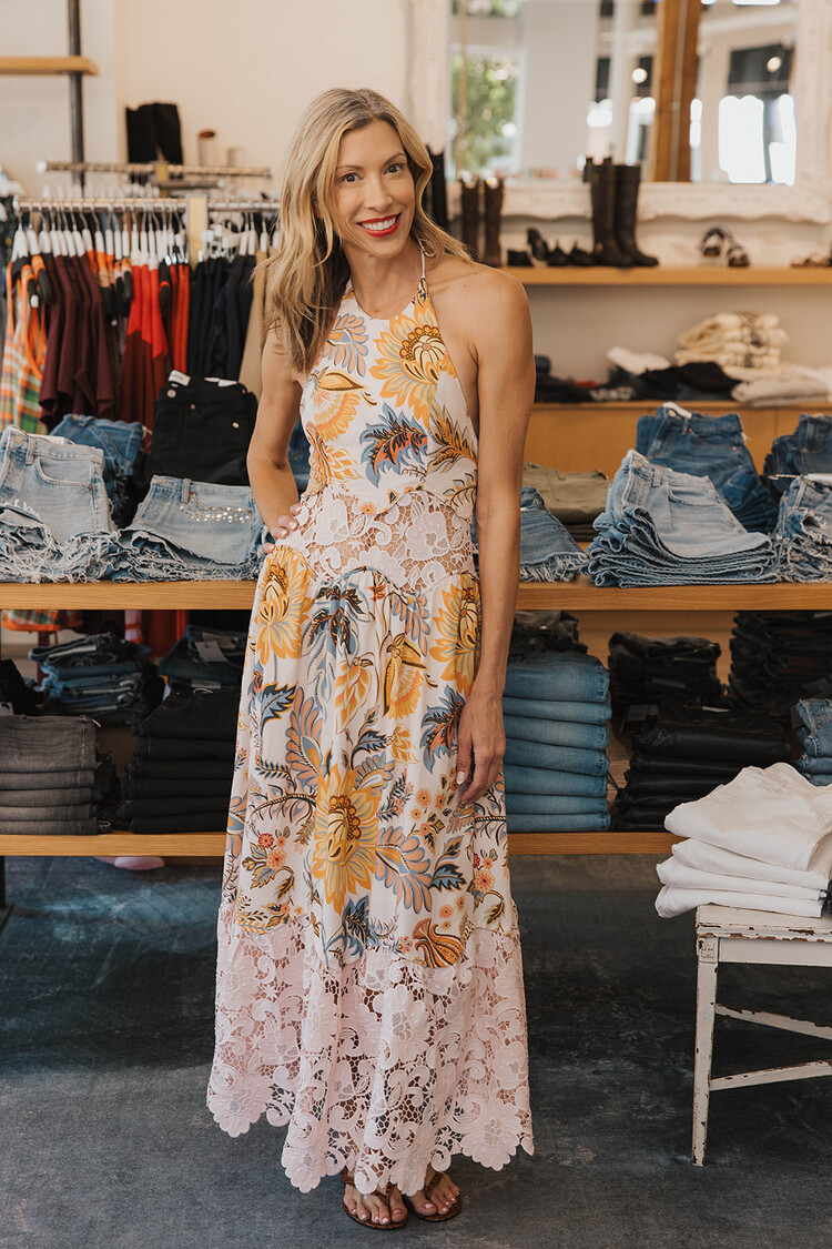 FARM RIO LIGIA FLORAL LACE MAXI DRESS