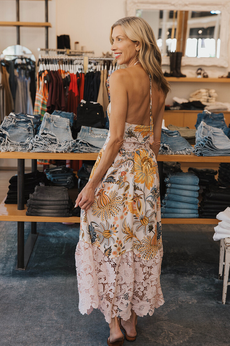 FARM RIO LIGIA FLORAL LACE MAXI DRESS
