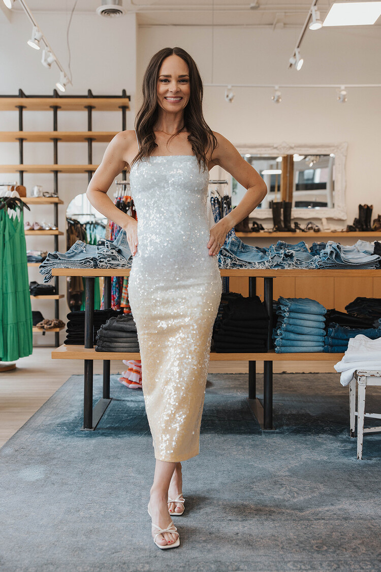 ALICE + OLIVIA FIFI SEQUIN MIDI DRESS
