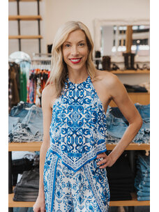 ALICE + OLIVIA FRENCHIE HANKERCHIEF HALTER TOP