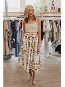 FARM RIO LEMON BOUQUET OFF WHITE MIDI SKIRT