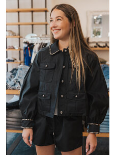 CINQ À SEPT RHINESTONE CHAIN ADAMI JACKET