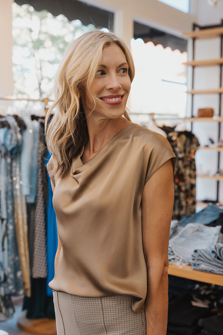 VINCE COWL NECK CAP SLEEVE BLOUSE