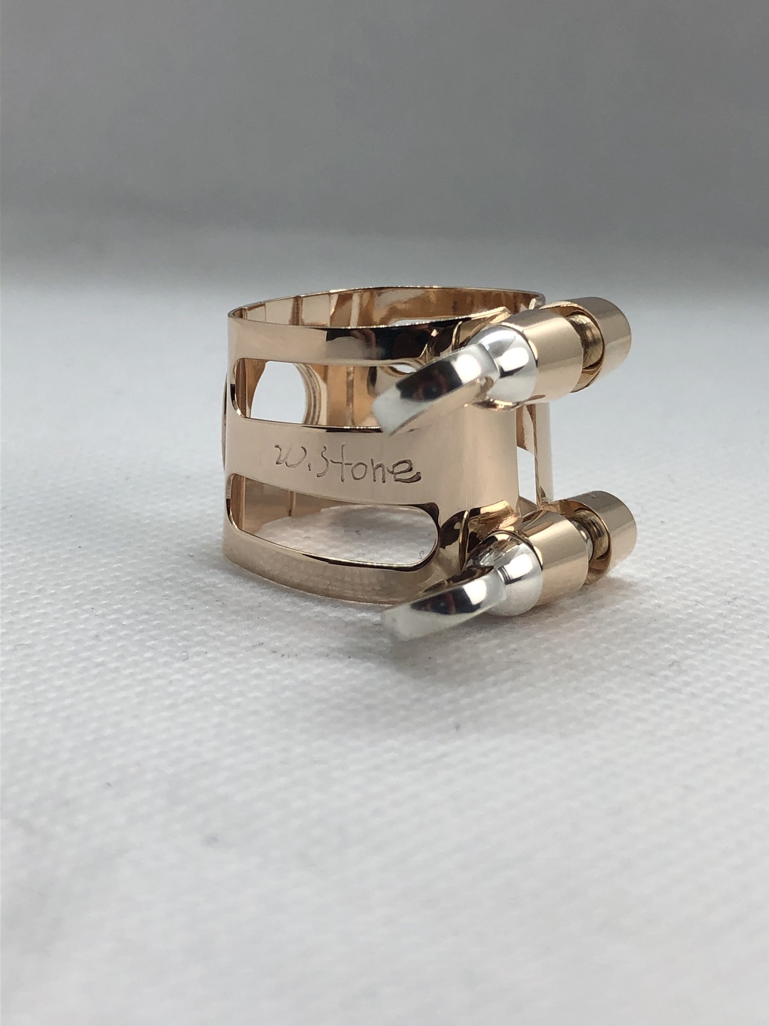 Wood Stone Soprano Saxophone Metal Ligature Prototype Design for Selmer