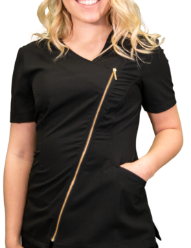 Black Asymmetrical Full Length Bronze Zipper Women's Top 575 2XL DR21B