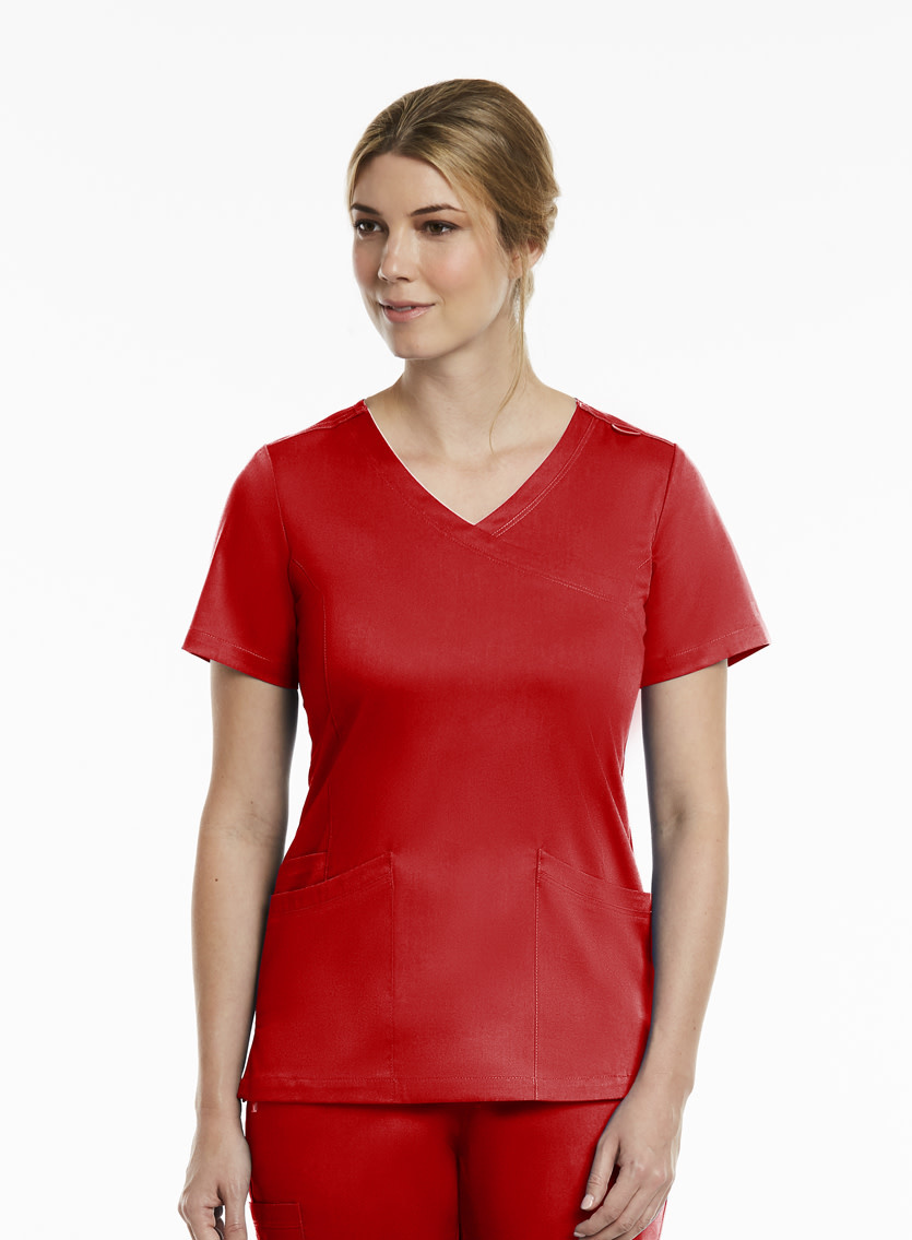 Matrix Red Curved Women's Mock Wrap Top 3701