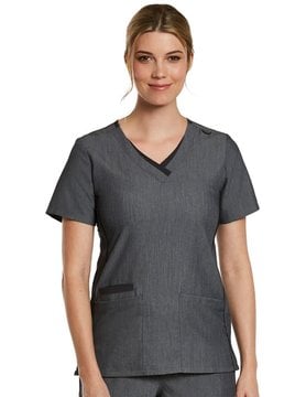 Matrix Pro Matrix Pro Heather Grey Contrast Double V-Neck Women's Scrub Top 3901