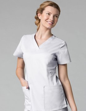 Eon White V-Neck Patch Pocket Women's Scrub Top 1708