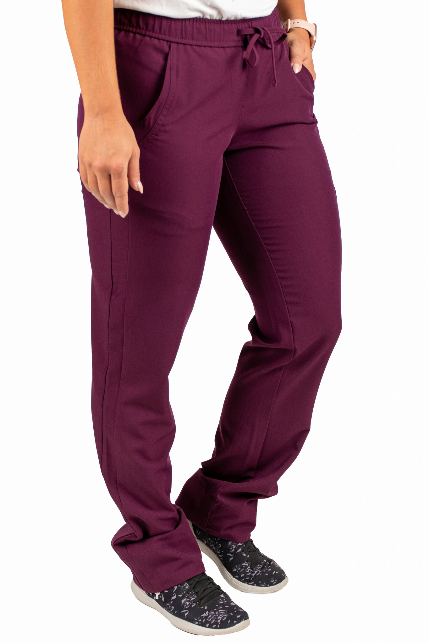 Burgundy Women's Drawstring Waistband Fitted Pants 960