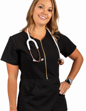 Excel Black Waist Length Zip Front Scrub Top 232