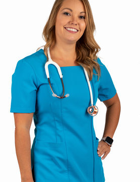 Excel Jewel Blue Full Length Zipper Women's Scrub Top 590