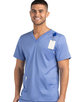 Eon Ciel Blue Men's 3-Pocket V-Neck Scrub Top 5502