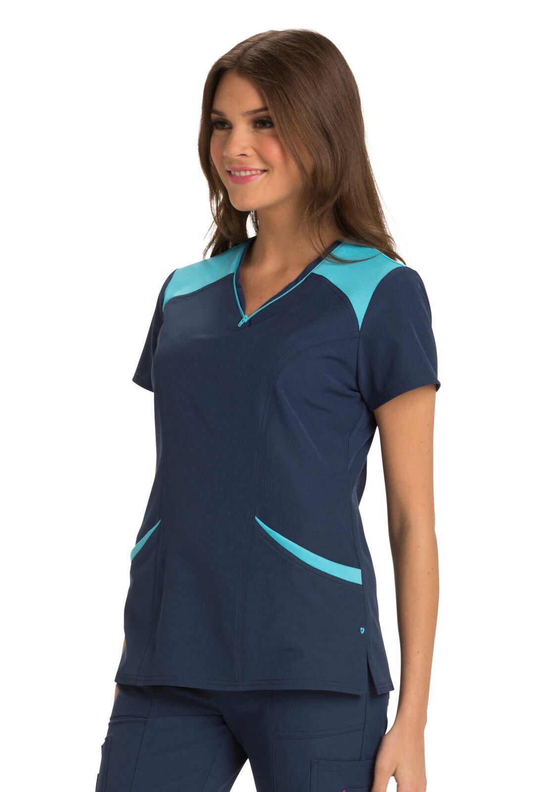 HEART SOUL Navy/Turquoise Heart Soul Women's Top Large HS652 DR10B