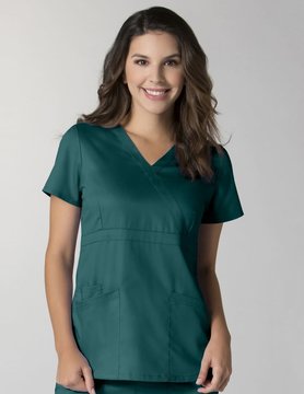 Eon Hunter Green Women's Back Mesh Panel Mock Wrap Scrub Top 1748