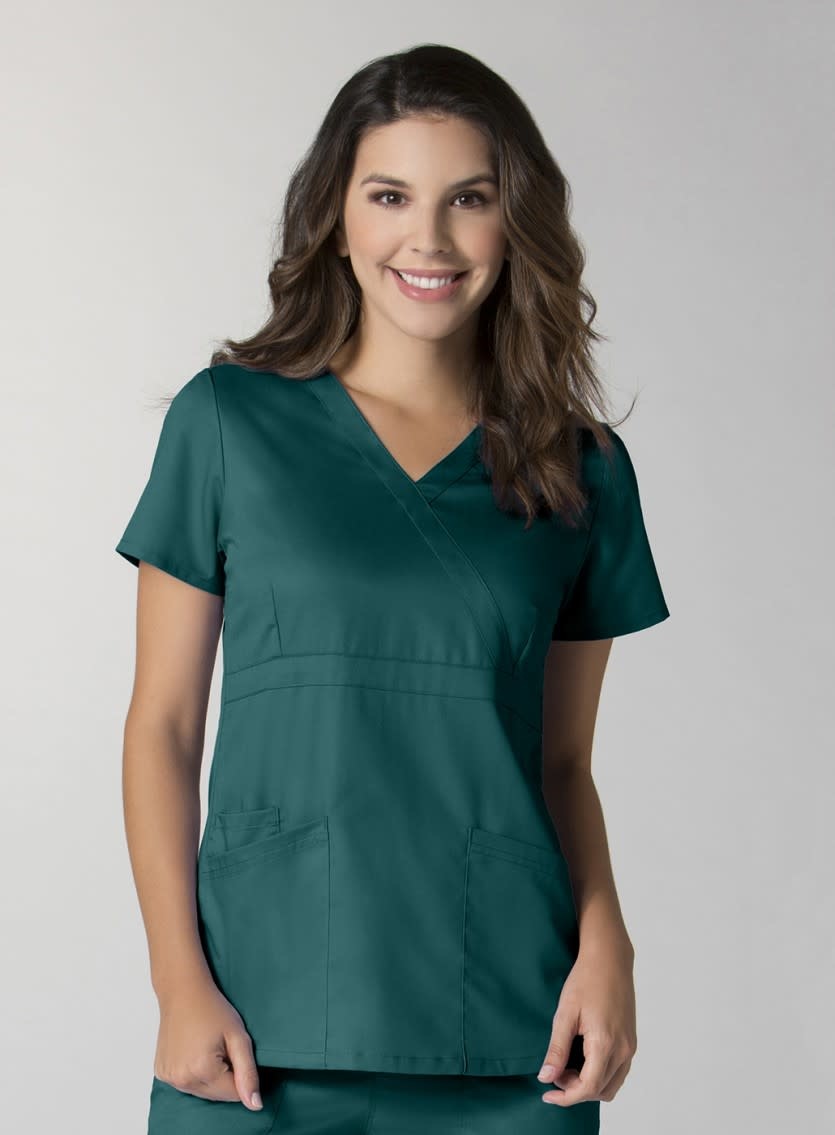 Hunter Green Women's Back Mesh Panel Mock Wrap Top 1748